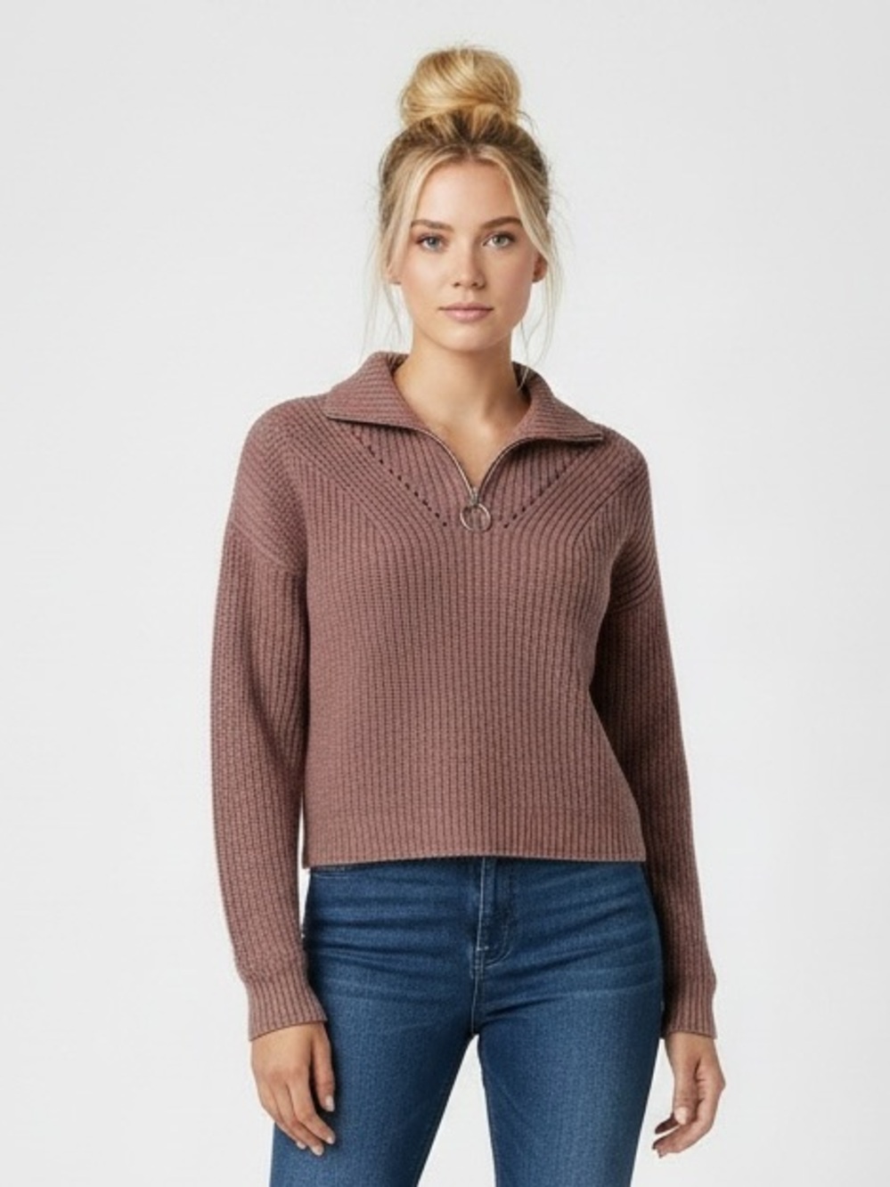 Love Tree | LIKE NEW mauve pink knit quarter zip collared sweater size small